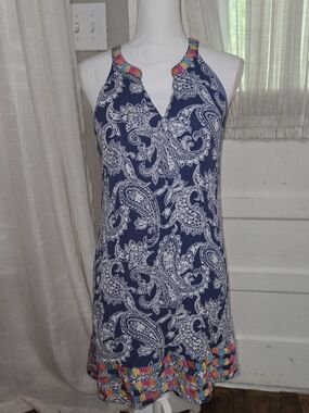 THML Navy Paisley Halter Mini Dress with Colorful Trim